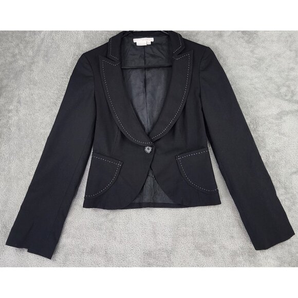 To The Max Jacket Womens XS Black Stitch One Button Long Sleeve Y2K Blazer
